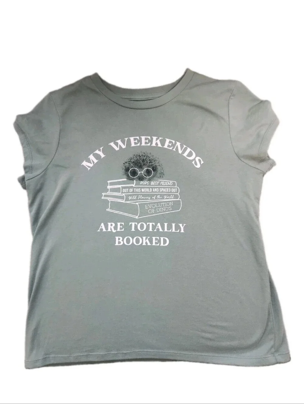 L Kids Sage Green Tee My Weekends Are Totally Booked Books Porcupine Thereabouts